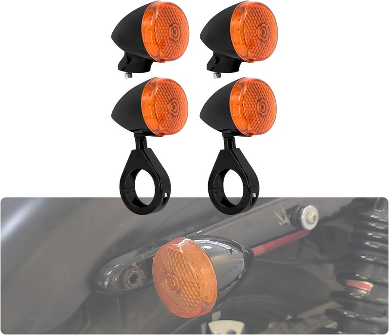 CARGLETRUE LED Turn Signal Light Indicator Blinker 39mm 41mm Fork Clamp Front Rear Fit For Harley Sportster XL 1200 883 (Black Orange) - Image 2